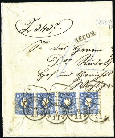 Stamp of Hungary 15Kr blau Type II, Dreierstreifen und Einzelstück,