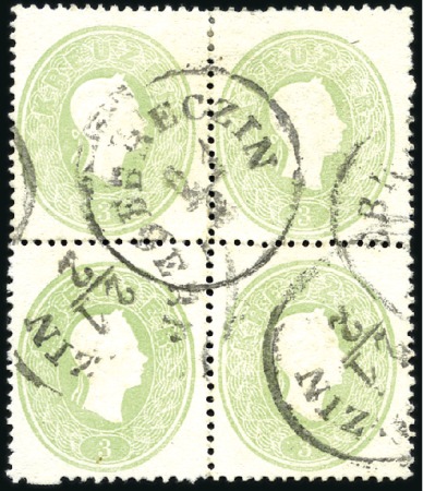 Stamp of Hungary 3Kr grün im Viererblock entwertet DEBRECZIN 21/2, 