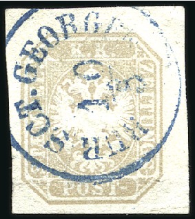 Stamp of Hungary 1863 1.05Kr grauviolett entwertet mit BLAUEM Einkr