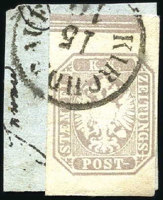 Stamp of Hungary 1863 1.05Kr grauviolett mit Randliste oben entwert