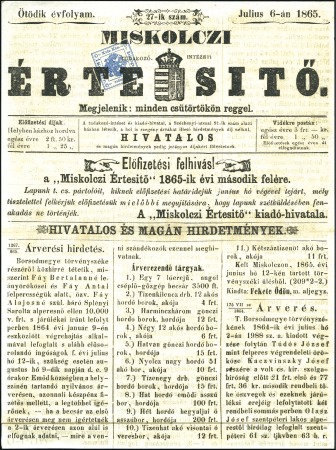 Stamp of Hungary ZEITUNGSSTEMPELMARKE1858-59 1Kr blau Type I auf 