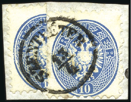 Stamp of Hungary 1863 10Kr blau Einzelstück und Halbierung sauber e
