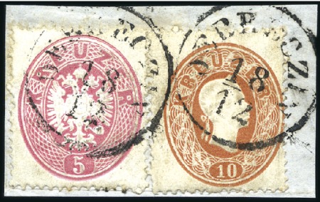 Stamp of Hungary AUSGABENMISCHFRANKATUR1863 5Kr rot eng gezähnt z