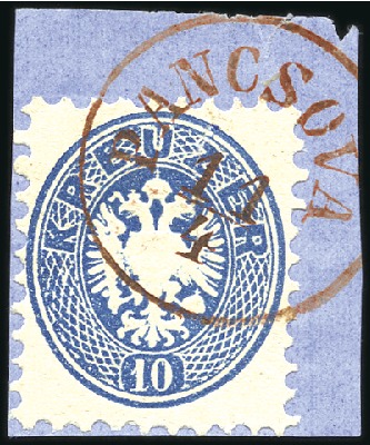 Stamp of Hungary 1863-64 10Kr blau, weit gezähnt, entwertet mit ROT