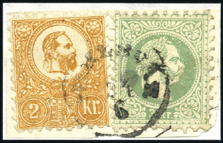 Stamp of Hungary 1871 Lithographed 2Kr orange and Austria 1867 3Kr 
