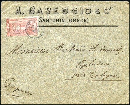 Stamp of Olympics » 1896 Athens 1898 (Mar 10) Commercial envelope from the island of Thira to Germany with 1896 Olympics 25l