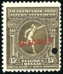 Stamp of Olympics » 1920 Antwerp 1920 Olympics set with SPECIMEN ovpt and punch hol