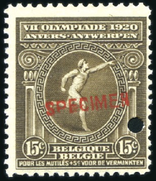 Stamp of Olympics » 1920 Antwerp 1920 Olympics set with SPECIMEN ovpt and punch hol