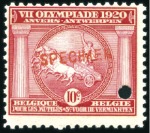 Stamp of Olympics » 1920 Antwerp 1920 Olympics set with SPECIMEN ovpt and punch hol
