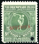 Stamp of Olympics » 1920 Antwerp 1920 Olympics set with SPECIMEN ovpt and punch hol