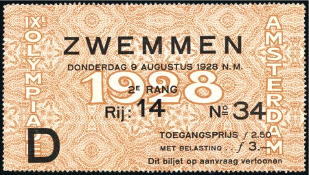 Stamp of Olympics » 1928 Amsterdam » Memorabilia Tickets: Day ticket for the Swimming, 9th August, 