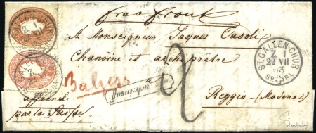 Stamp of Liechtenstein Austria used in Liechtenstein - 1863 Three small neat folded entires