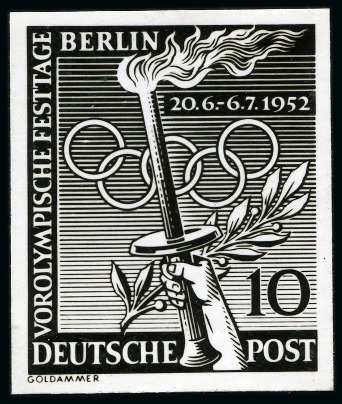 Stamp of Olympics » 1952 Helsinki BERLIN: Olympic Festival series group incl. black photographic proof imperf on official card