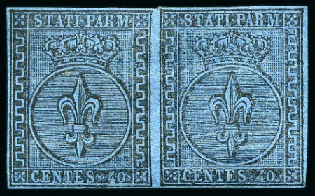 Stamp of Italian States » Parma 1852 40c Black on blue mint og pair, clear margins
