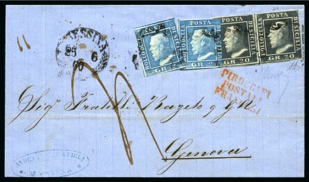 Stamp of Italian States » Sicily 1859 20gr Dark slate IN PAIR together with two 2gr