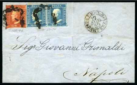Stamp of Italian States » Sicily 1859 5gr Blood red and 2gr blue pair on cover to N