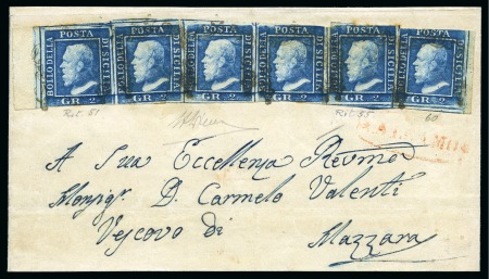 Stamp of Italian States » Sicily 1859 2gr Dark blue, strip of four plus two singles