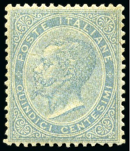 Stamp of Italy 1863 15c Light blue, De La Rue printing, never hin
