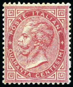 Stamp of Italy 1863 40C Rose-carmine, De La Rue printing, never h