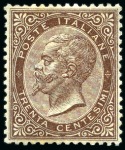 Stamp of Italy 1863 30c Brown, De La Rue printing, never hinged a