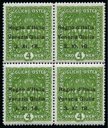 Stamp of Italy » Italy Military Government Venezia-Giulia 1918 4k Dark Green, never hinged block of four, ve