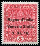 Stamp of Italy » Italy Military Government Venezia-Giulia 1918 2k Blue, 3k Rose-carmine and 4k green, never 