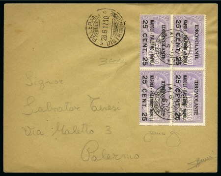 Stamp of Italy 1917 (27 JUN) Naples-Palermo flight envelope frank