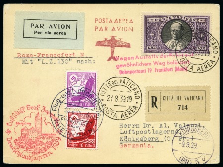 Stamp of Italy » Vatican State 1939 Registered Zeppelin card to Königsberg bearin