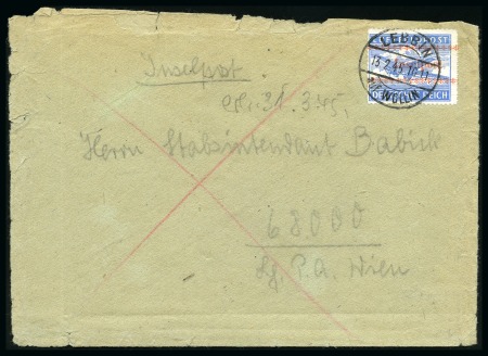 Stamp of Rarities of the World 1944 Crete Inselpost blue with red overprint, ROUL