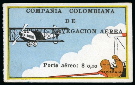 Stamp of Colombia 1920 COMPAÑIA COLOMBIANA DE NAVEGACION AEREA 10c y