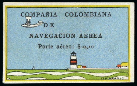 Stamp of Colombia 1920 COMPAÑIA COLOMBIANA DE NAVEGACION AEREA 10c y