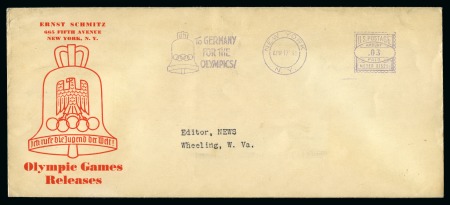 Stamp of Olympics » 1936 Berlin » Special Postmarks 1936 Berlin "To Germany For The Olympics" New York