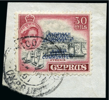 Stamp of Cyprus » King George VI Issues Onwards 1960-61 30m Black & Carmine-Lake with "Cyprus Republic" DOUBLE OVERPRINT