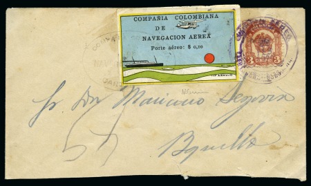 Stamp of Colombia 1920 COMPAÑIA COLOMBIANA DE NAVEGACION AEREA 10c y