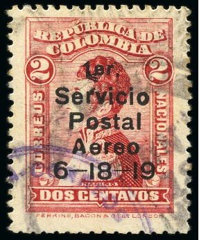 Stamp of Colombia 1919 First experimental Flight Baranquilla - Puert