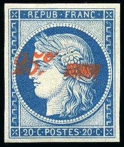 Stamp of France NON EMIS Surcharge 25c sur 20c bleu