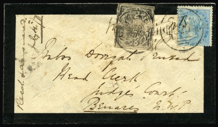 Stamp of Indian States » Jammu & Kashmir 1867-77 1/4a black, native laid paper, used on cover