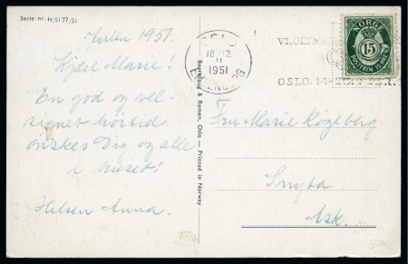 Stamp of Olympics » 1952 Oslo 1952 Oslo. Postcard with Oslo / Elisenberg Olympic slogan machine cancel