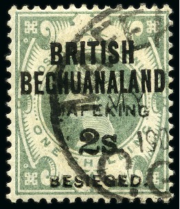 Stamp of South Africa » Mafeking 1900 2s Sans-Serif ovpt on GB 1s green with Mafeki