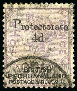 Stamp of Bechuanaland » British Bechuanaland 1888 (Aug) 4d on 4d Lilac & Black, used with parti