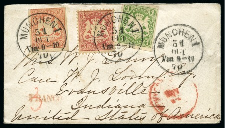 Stamp of German States » Bavaria 1870 (Oct 31) Envelope from Munich to the USA with 1867 18k