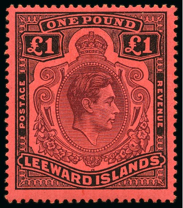 Stamp of Leeward Islands 1938-51 £1 Brown-purple & black on red, mint og