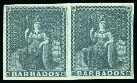 Stamp of Barbados 1852-55 (2d) Greyish Slate mint large part og pair