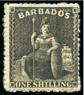 Stamp of Barbados 1871 1s Black, wmk small star, rough perf.14-16, mint