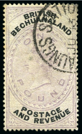 Stamp of Bechuanaland » British Bechuanaland 1888 £1 Lilac & Black with Taungs Station CGH cds
