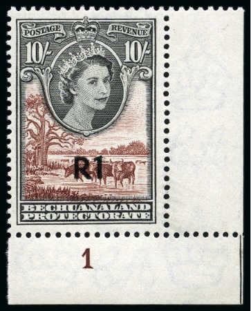 Stamp of Bechuanaland » British Bechuanaland 1961 R1 type 1 on 10s mint nh marginal with plate number