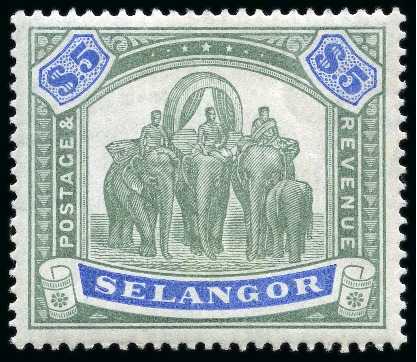 Stamp of Malaysia » Malaysian States » Selangor 1895-99 $5 Green & Blue mint lh, some light gum creasing