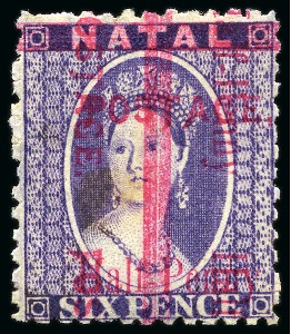 Stamp of South Africa » Natal 1895 1/2d on 6d with double surcharge (one vertical)