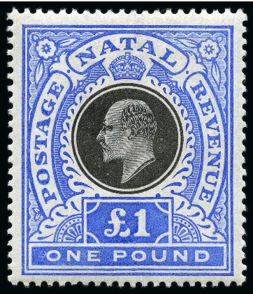 Stamp of South Africa » Natal 1902 £1 Black & Bright Blue mint