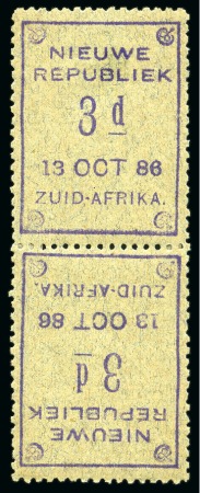 Stamp of South Africa » New Republic 1886-87 3d Violet on blue granite paper in vert. tête-bêche pair